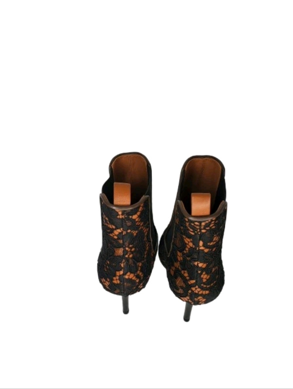 Givenchy Palma Black Lace & Caramel Leather Heeled Ankle Boots - Picture 3 of 8